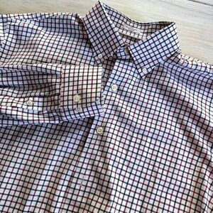 Peter Millar Mens Button Down Shirt Large Plaid Checkered Dress‎ Casual